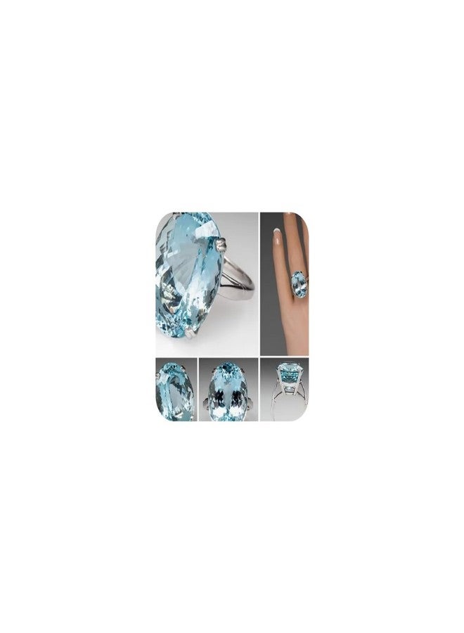 MAIHAO Vintage Fashion Women 925 Silver Oval Cut Aquamarine Gemstone Ring Engagement Wedding Jewelry Size 5-11 (US Code 10) - Image 1